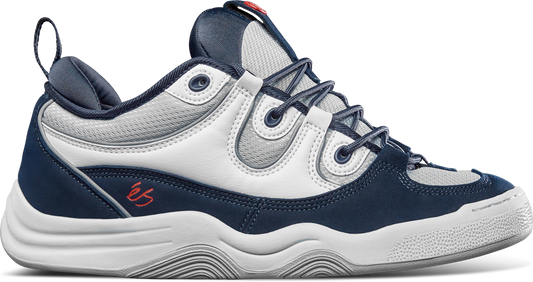 Iconic Two Nine 8 skate shoe with triple stitched toe, reflective mesh panels, padded collar, and 90s-inspired design in navy and white.