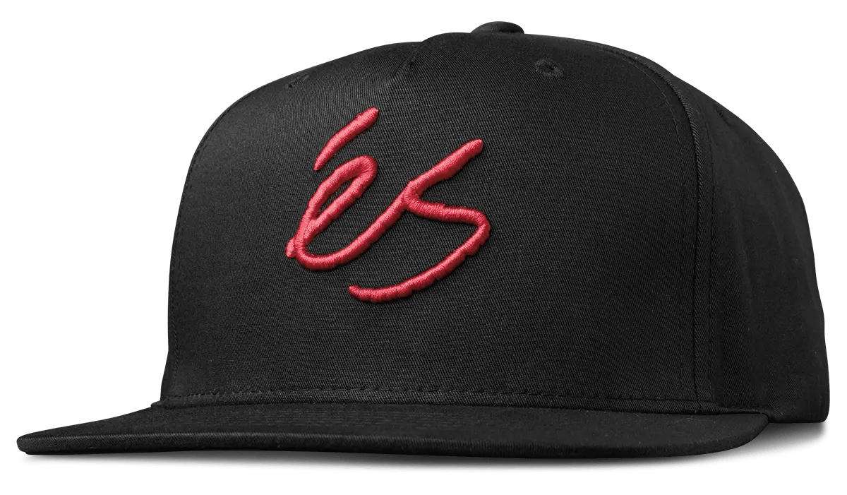 Script Snapback Hat in Black | éS Skateboarding EU Custom Hat eS Black / OS Footwear Sneakers Skate Style OG Premium 5140000880.001.OS.1ST 886608345091
